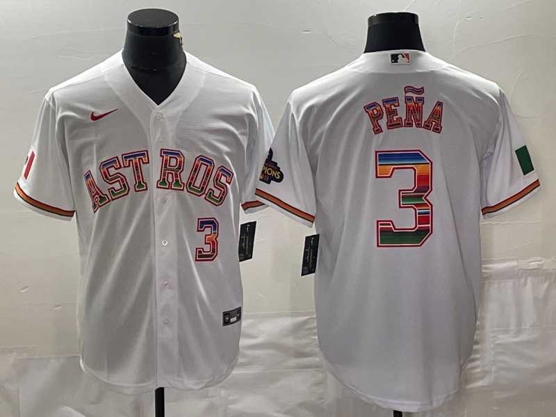Men%27s Houston Astros #3 Jeremy Pena Number White Rainbow World Serise Champions Patch Cool Base Stitched Jersey